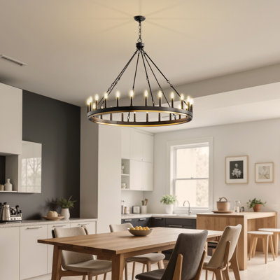 Candle Style Wagon Wheel Chandelier, Traditional Style