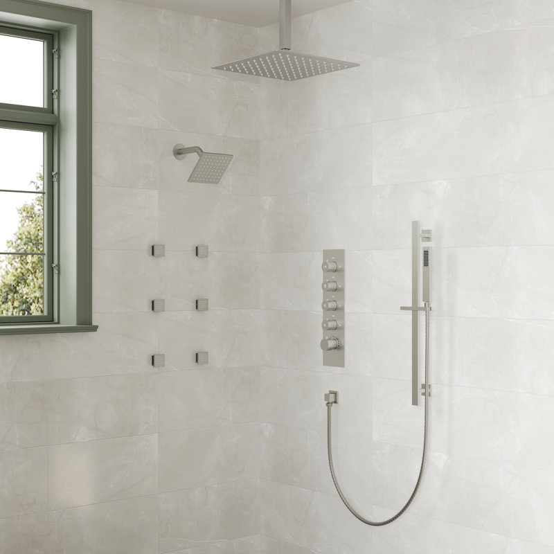 Ceiling Mount 16" High-Pressure Rainfall Shower Faucet, Dual Rainfall Shower Head System with Thermostatic Valve