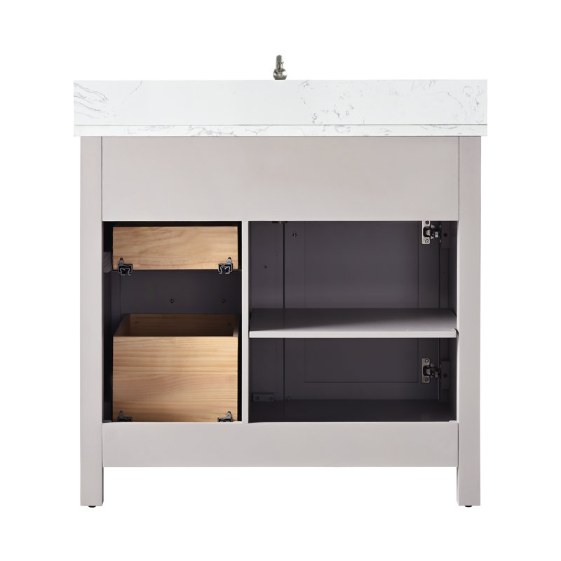 Meuble-lavabo simple 36 po Ajhane, Taupe / nickel brossé