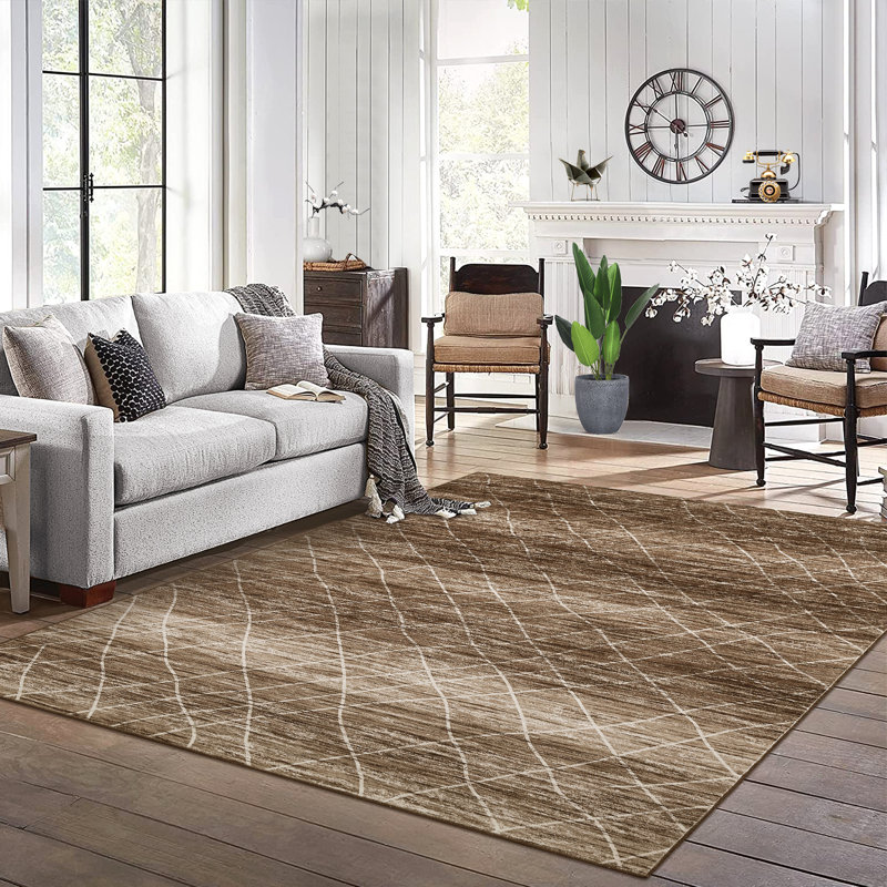 Randolph Boho Machine Washable Rug with Rubber Backing for Living Room Geometric Non-Slip Area Rug Indoor Carpet Non-Shedding Rug for Bedroom Dining Room Hallway Kitchen Office Playroom Nursery