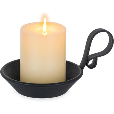 Ensemble de 1 porte-bougie en fonte - plaque noire mate avec poignée et pointe de sécurité pour bougies pilier / boule, décor de maison / table rétro