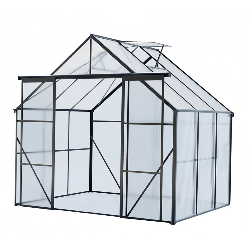 8X6Ft-Black Double Door Polycarbonate Greenhouse Raised Base And Anchor Aluminum Heavy Duty Walk-In Greenhouses For Outdoor Backyard In All Season
