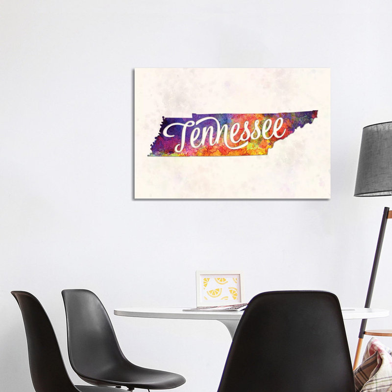 Tennessee US State in Watercolour Text Cut Out 1 Piece Wrapped Canvas Wall Art, 101.6 cm H x 66.04 cm W x 3.175 cm D