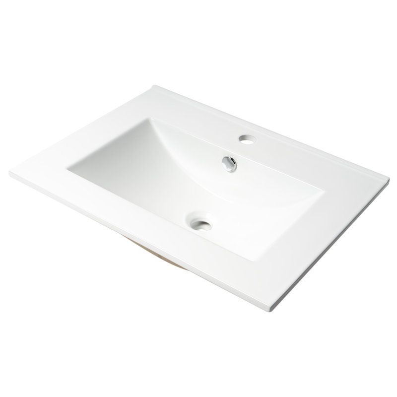White Ceramic Rectangular Drop-In Bathroom Sink with Overflow
