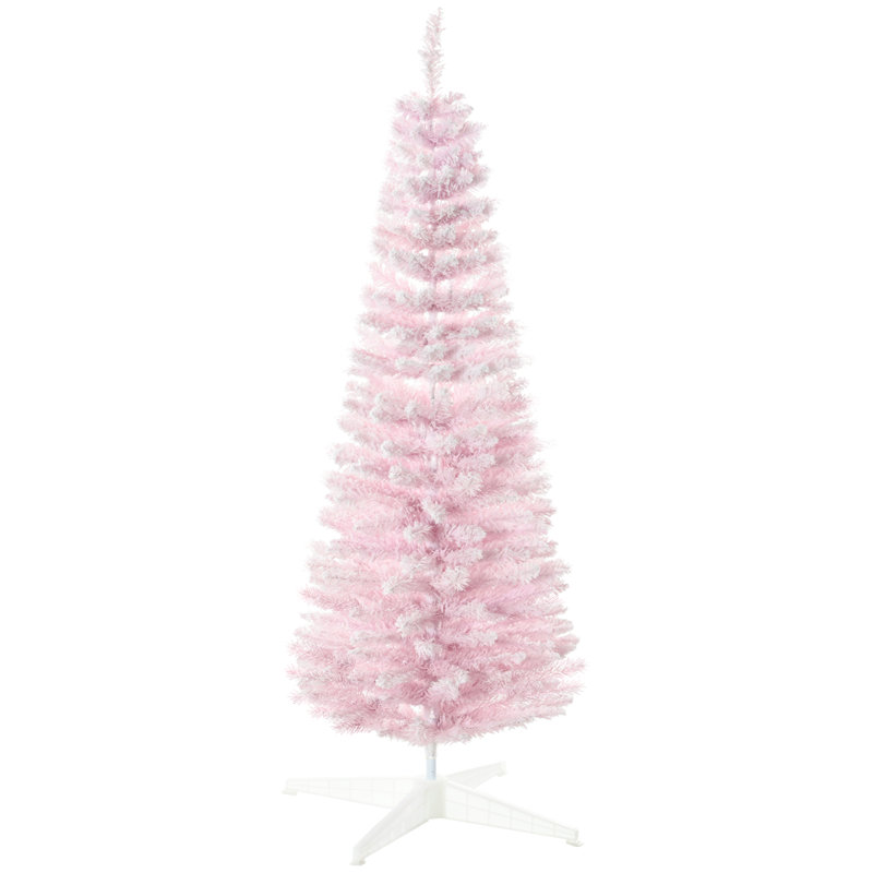 Arbre de Noël artificiel mince enneigé 5 pi avec branches réalistes et base en plastique HOMcom, H 5 pi, Rose