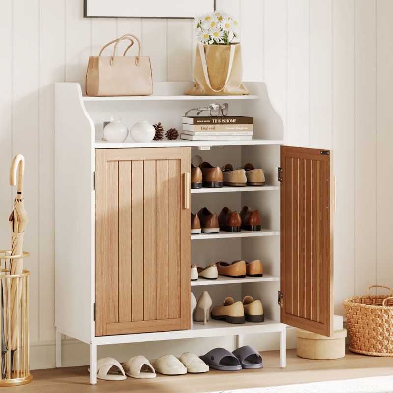 Modern Shoe Storage Cabinet – 4-Tier Wooden Organizer with 3 Adjustable Shelves, Freestanding Hallway Entryway Cabinet