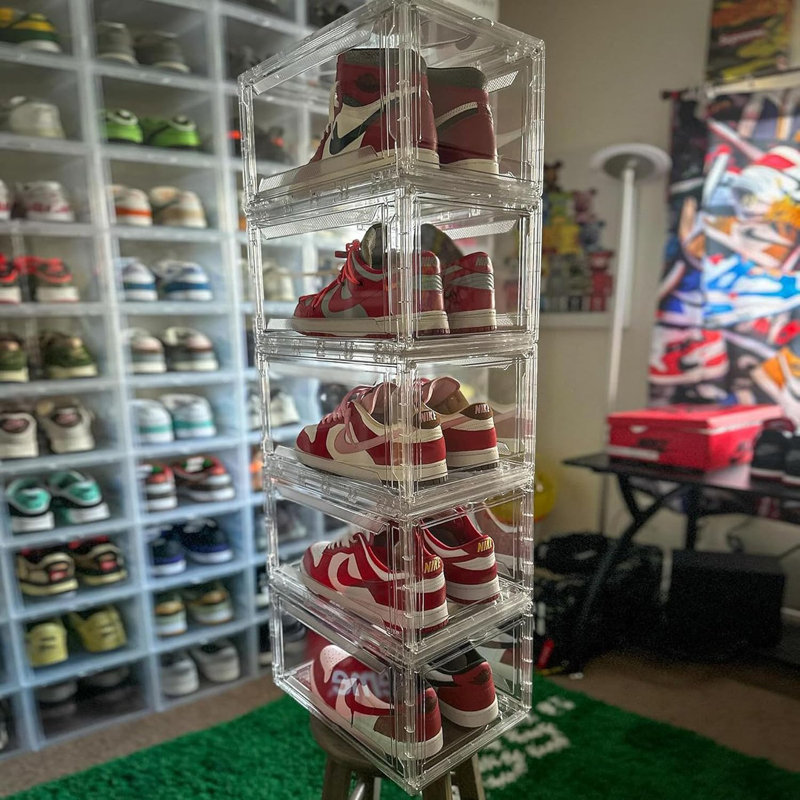 Clear Acrylic Plastic Shoe Storage Boxes, Stackable Foldable Drop Front Design With Lids, Space-Saving Shoe Organizer