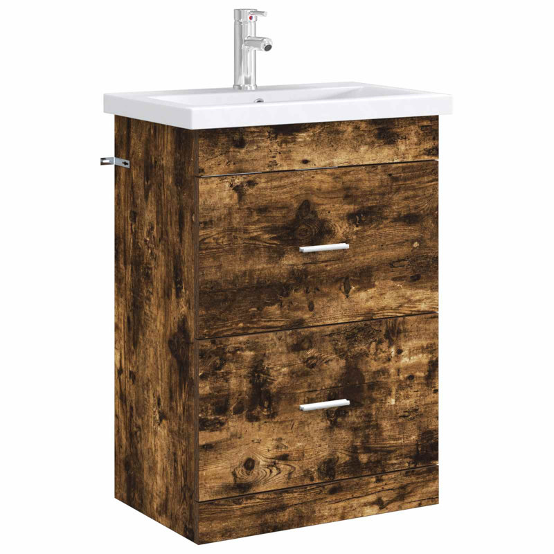 56 mm Single Double Bathroom Vanity Base, Smoked Oak
