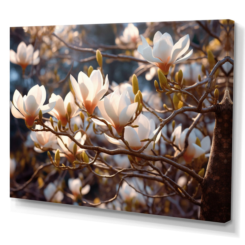 Paysage de magnolia blanc et rose V, H 12 po x l 20 po x P 1 po, Toile tendue