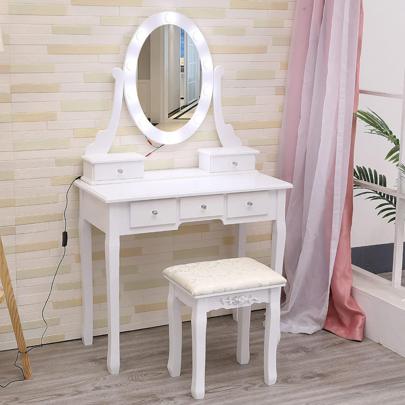 Coiffeuse avec miroir et lumières - Coiffeuse en bois