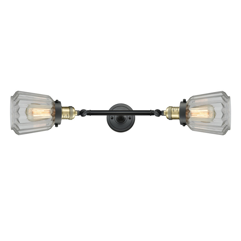 Éclairage pour salle de bain à intensité variable 2 lumières Ellerby, Transparent, Incandescent, Laiton antique noir