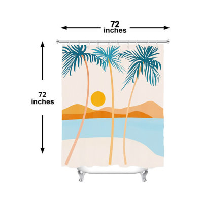 Rideau de douche abstrait turquoise style bord de mer tropical, 183 x 183 cm, idéal pour une salle de bain de vacances.