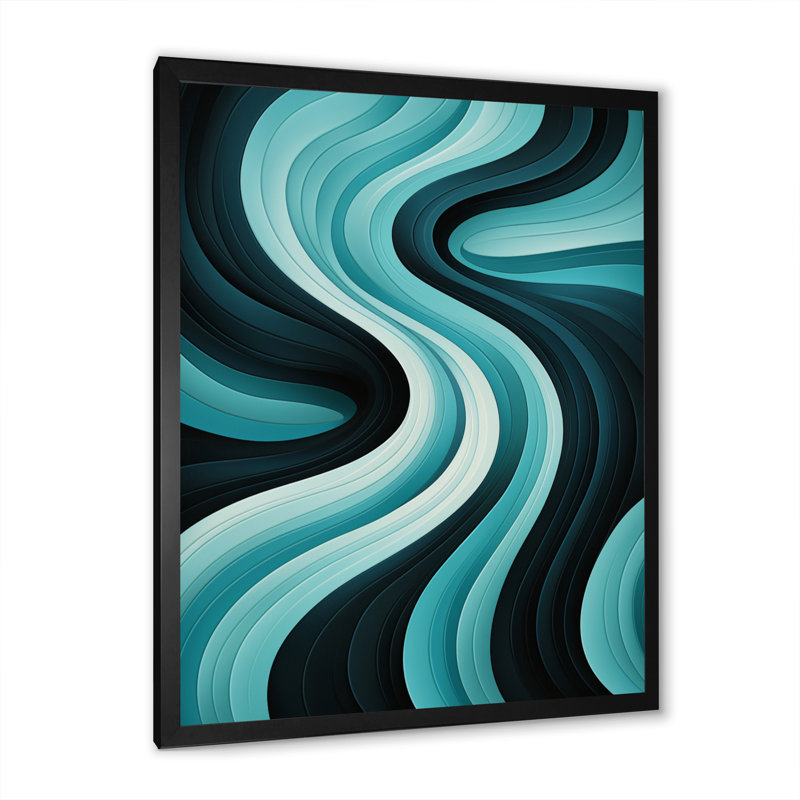 «Turquoise Black Opt Art In - Op Art», art mural sur toile, H 44 po x l 34 po x P 1,5 po, Cadre photo noir