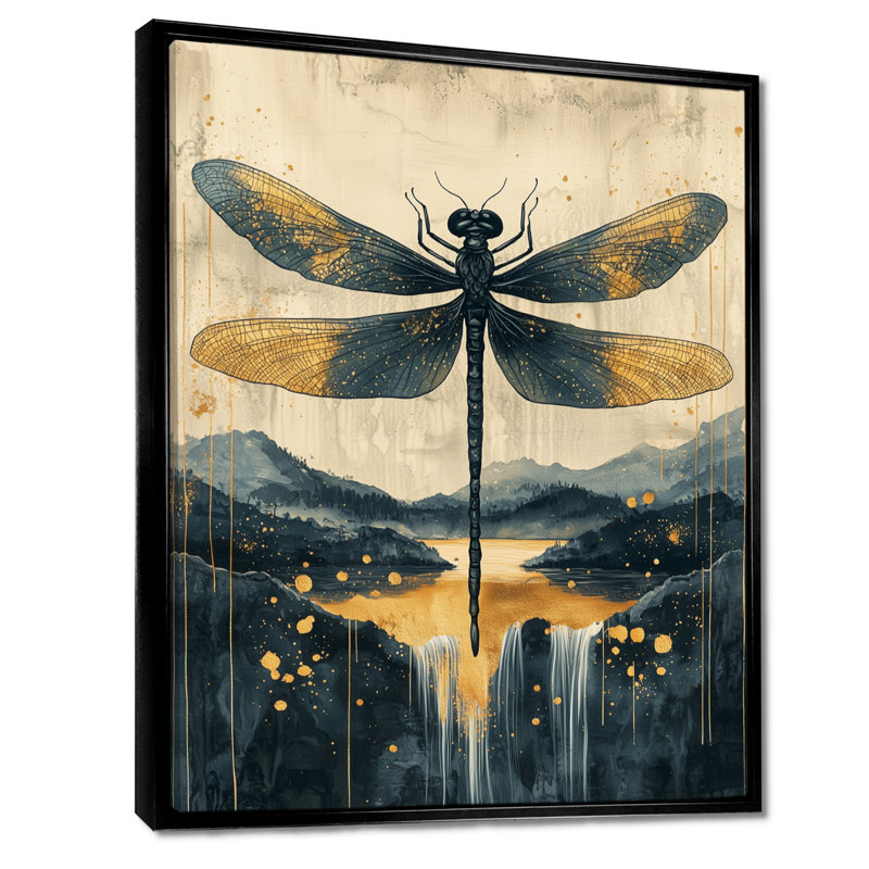 Kohan Dragon Whisper Of The Marsh - Libellule, art mural, Noir, Impression encadrée flottante, H 20 po x l 12 po