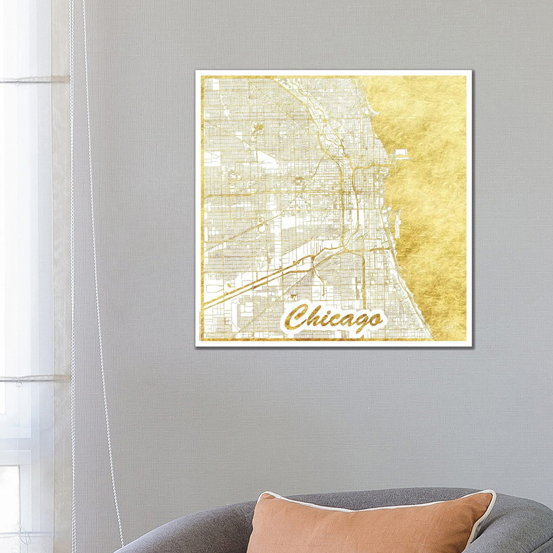 Chicago Gold Leaf Urban Blueprint Map
