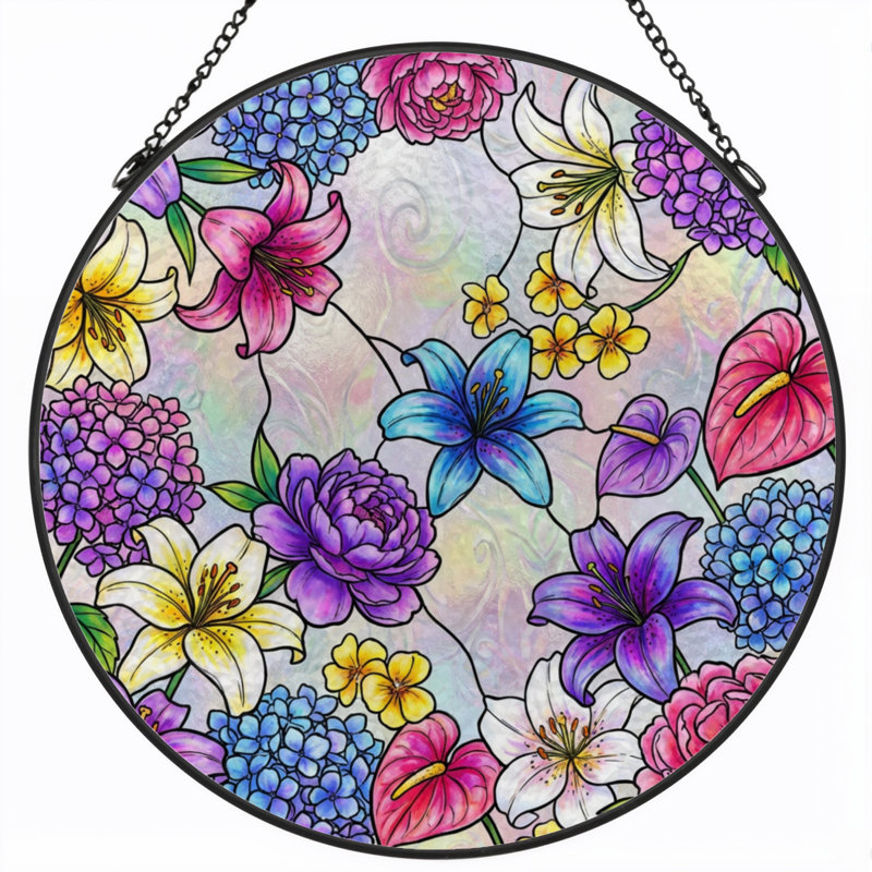Vitrail de vitrail à motif floral H 7,8 po, H 7,8 po x l 7,8 po