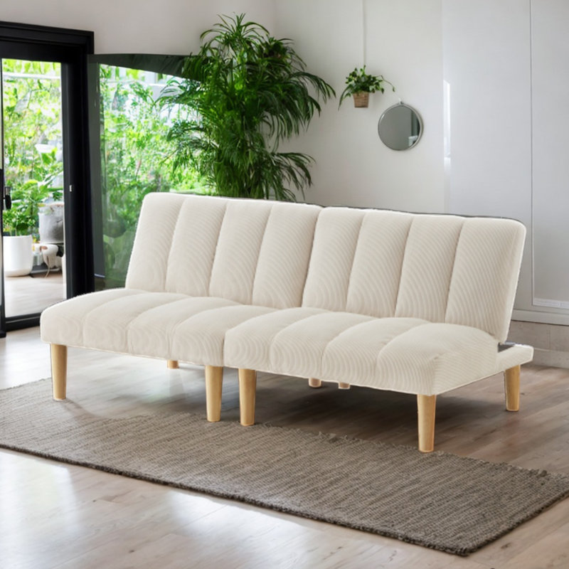Causeuse sans accoudoirs conforme à la norme CAL117 de 65,74 po Zarnish, Velours côtelé beige
