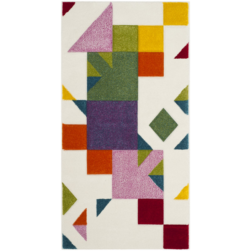 Tapis ivoire / rose à motif géométrique Severs, Rectangle 2 pi 7 po x 5 pi