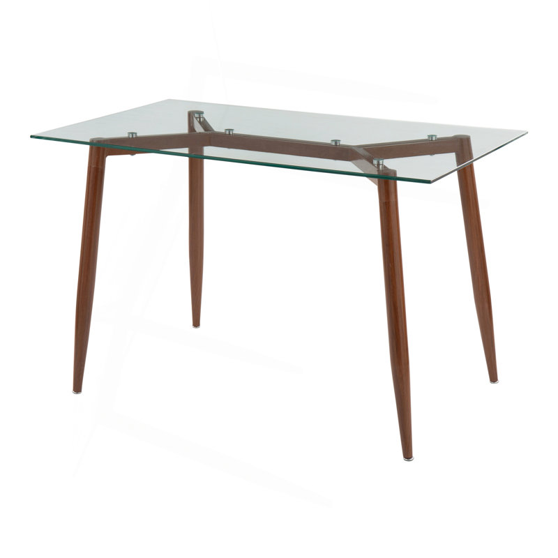 Clara Contemporary Table In Metal With Clear Tempered Glass Top, Brown