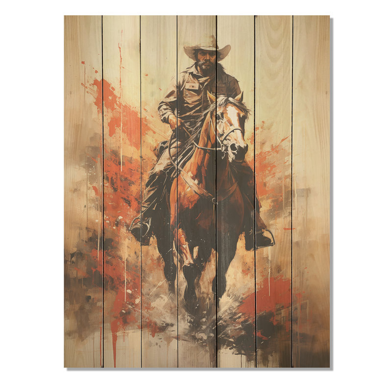Rodeo Cowboy - Western sur impression de bois, H 20 po x l 10 po