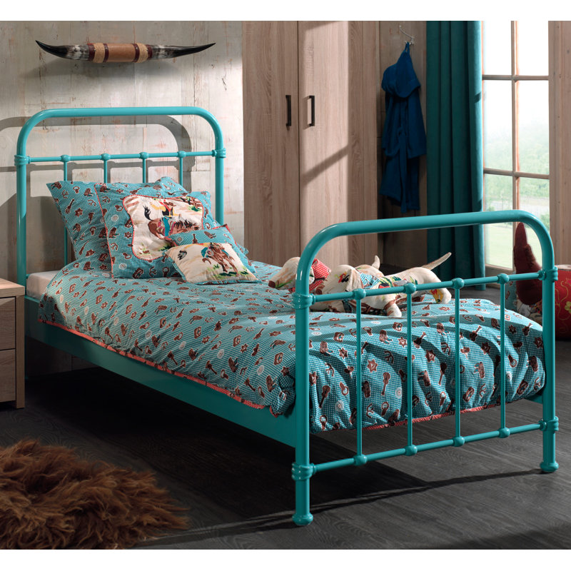 New York Metal Frame Bed, European Single (90 x 200cm), Turquoise