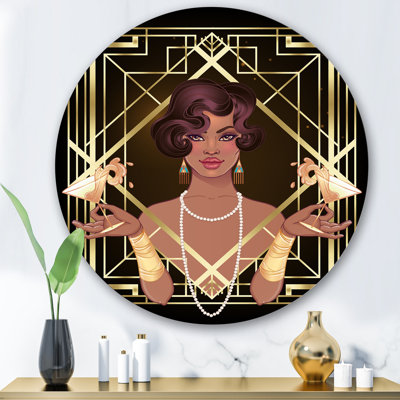Retro Women In Golden Art Deco Geometrics I - Art mural moderne en métal
