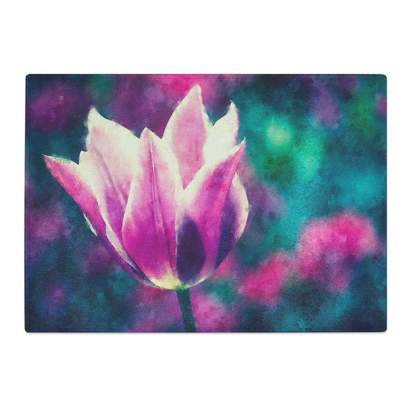 Tempered Glass Purple Tulip Flower Chopping Board, 28.5 cm x 39 cm