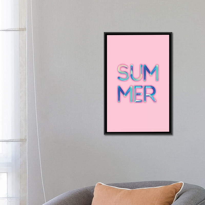 « summer », art textuel sur toile tendue, Toile avec cadre noir, Pas de tapis, H 48 po x l 32 po x P 1,5 po