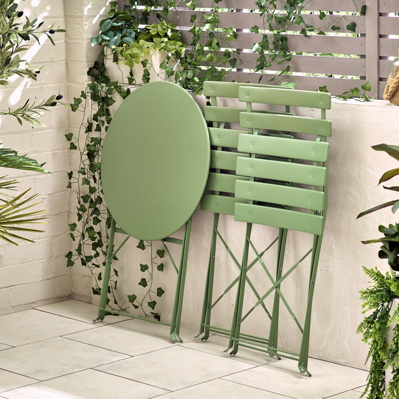 Laster Garden Dining Table Set With 2 Matching Dining Chairs - Patio Bistro Set for Modern Garden, Green