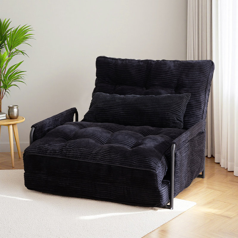 Bean Bag sofa,Floor Sofa Bed, Black Corduroy, 25.6" H x 30" W x 25.6" D