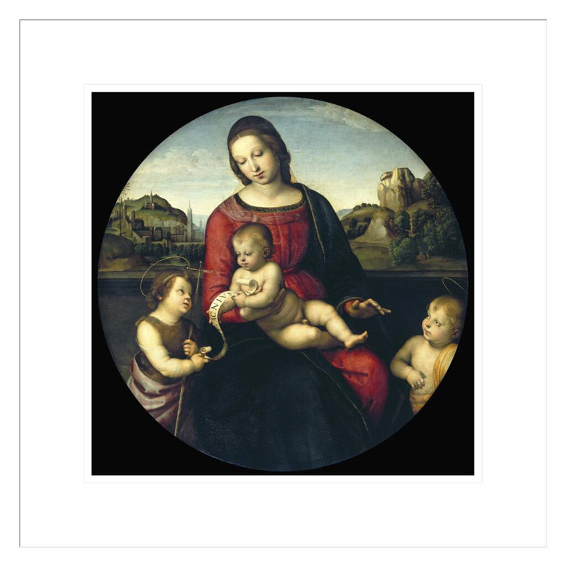 Tondo de la Vierge et de l'enfant avec Jean-Baptiste et un garçon sacré (La Madone Terrranuova) par Raphael, impression giclée encadrée