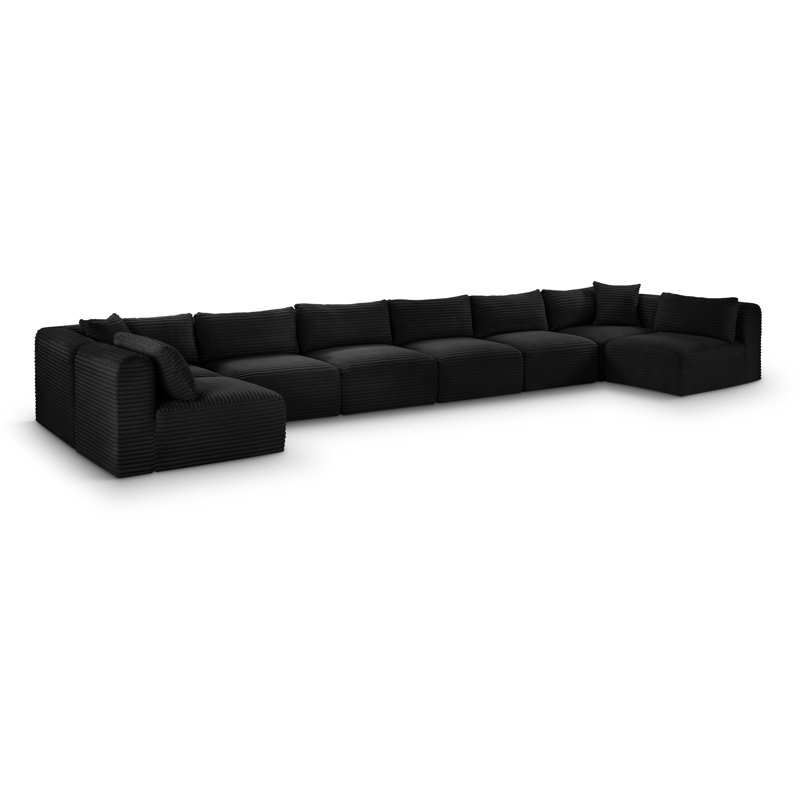 Canapé modulaire Carmean, Tissu velours côtelé texturé noir, 6 sans accoudoirs, 2 en coin