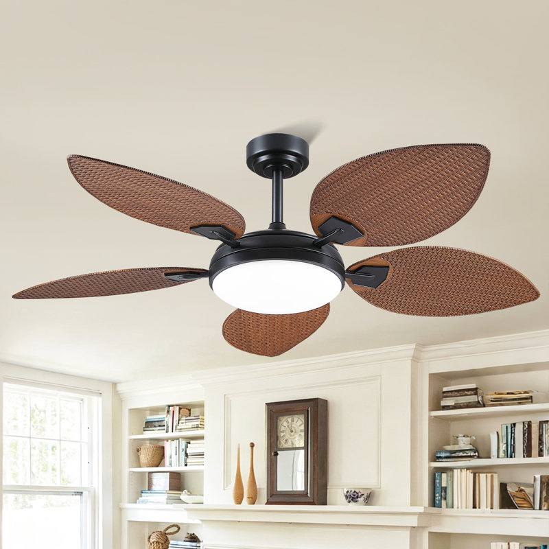 52/62" Tropical Palm Leaf Dimmable Ceiling Fans 5-blade With Lights And Remote, 52" Wide, Dark Brown