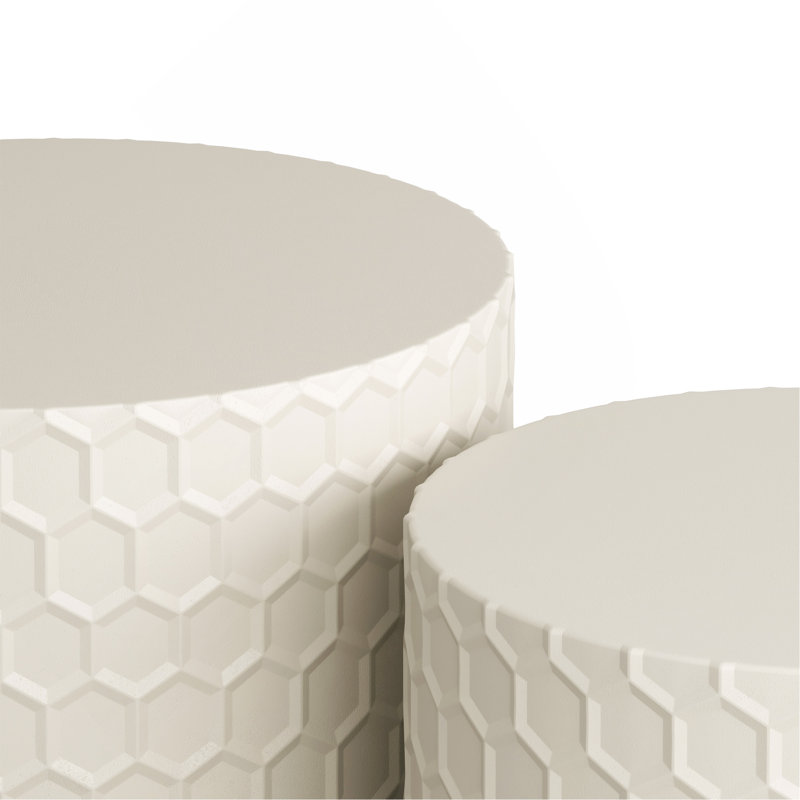 Stylish And Minimalist Nesting Coffee Table Set With Honeycomb Design, Beige