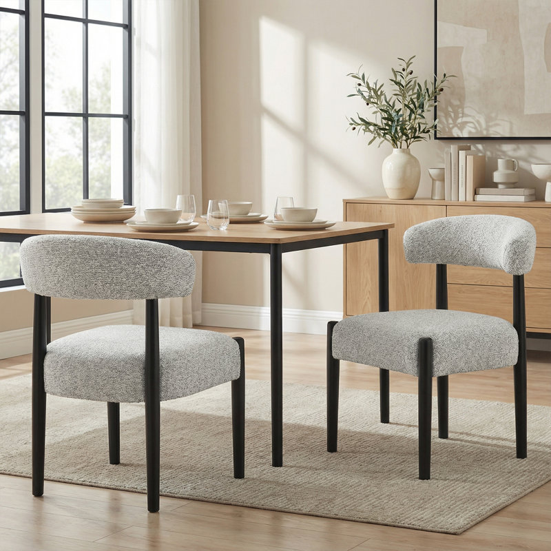 Upholstered Side Dining Chair with Solid Wood Legs (Set Of 2), Beige/Black