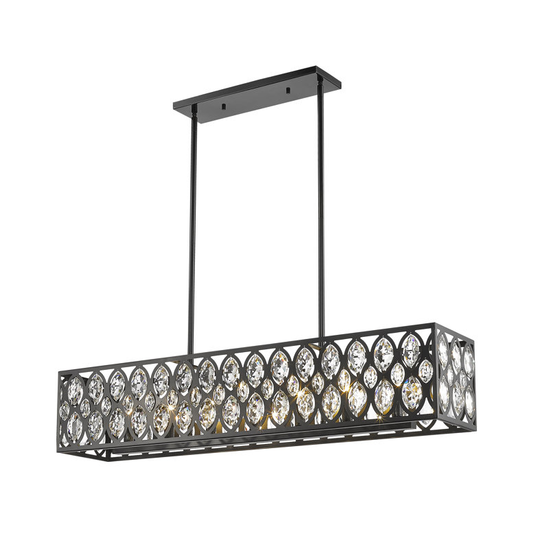 Lustre rectangulaire unique à 7 lumières Delphina, Noir mat, H 8,75 po x l 42,75 po x P 8,5 po
