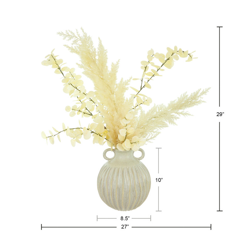 Pampas and Eucalyptus Arrangement in Ceramic Vase