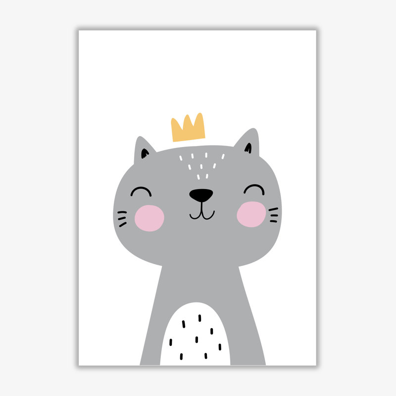 Grey Scandi Cat With Crown - Print, No Frame, 30 cm H x 21 cm W x 1 cm D