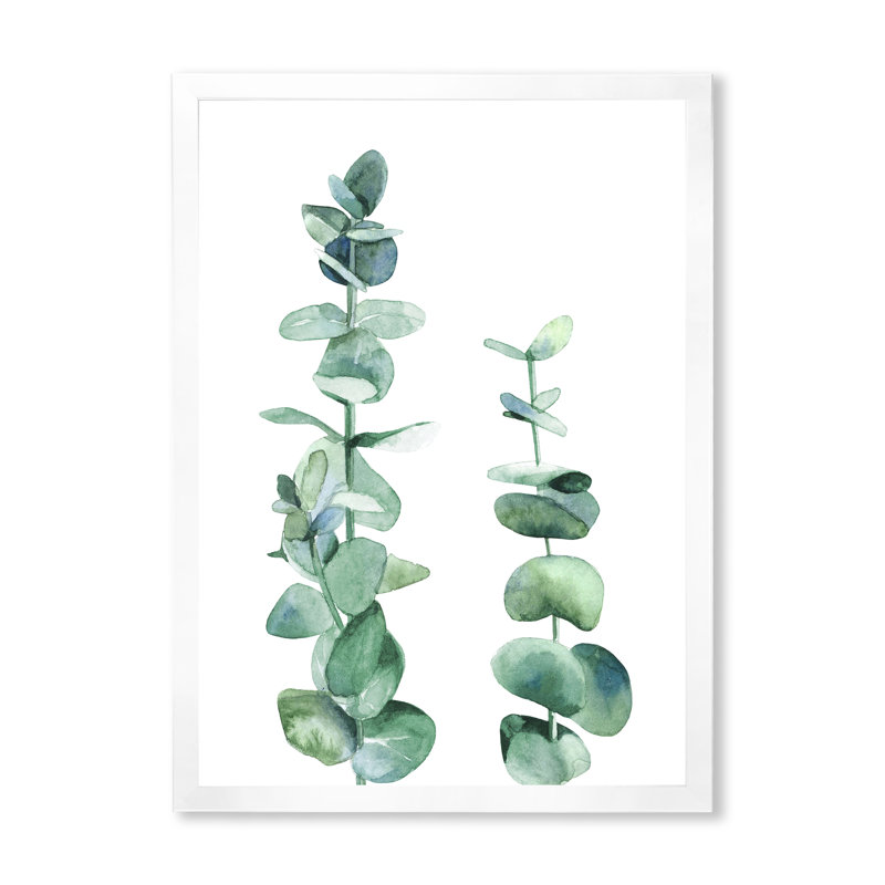 " Silver Blue Eucalyptus Branch ", 40" H x 30" W x 1.5" D, White Framed