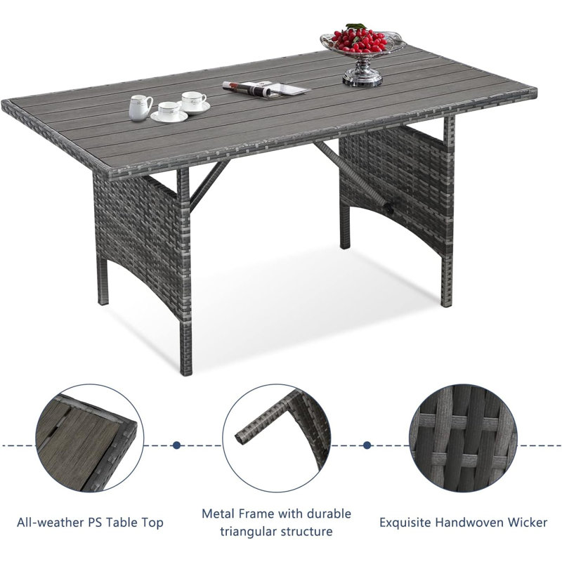 Mcgaughey Rectangular Outdoor Dining Table, Grey