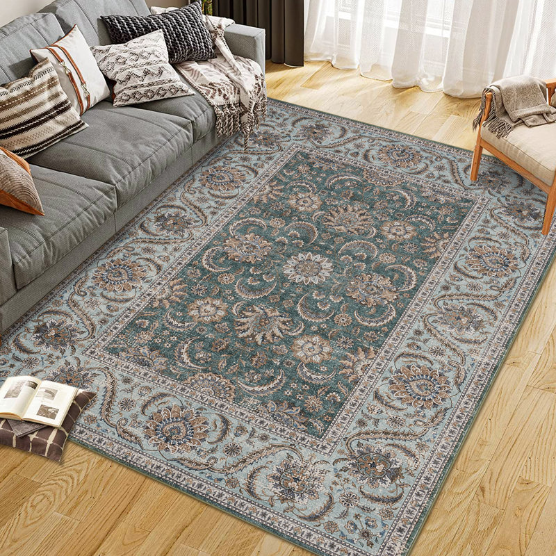 Washable Area Rugs for Living Room Stain Resistant Carpet Bedroom Vintage Rugs Non Slip Low Pile Rug Home Office