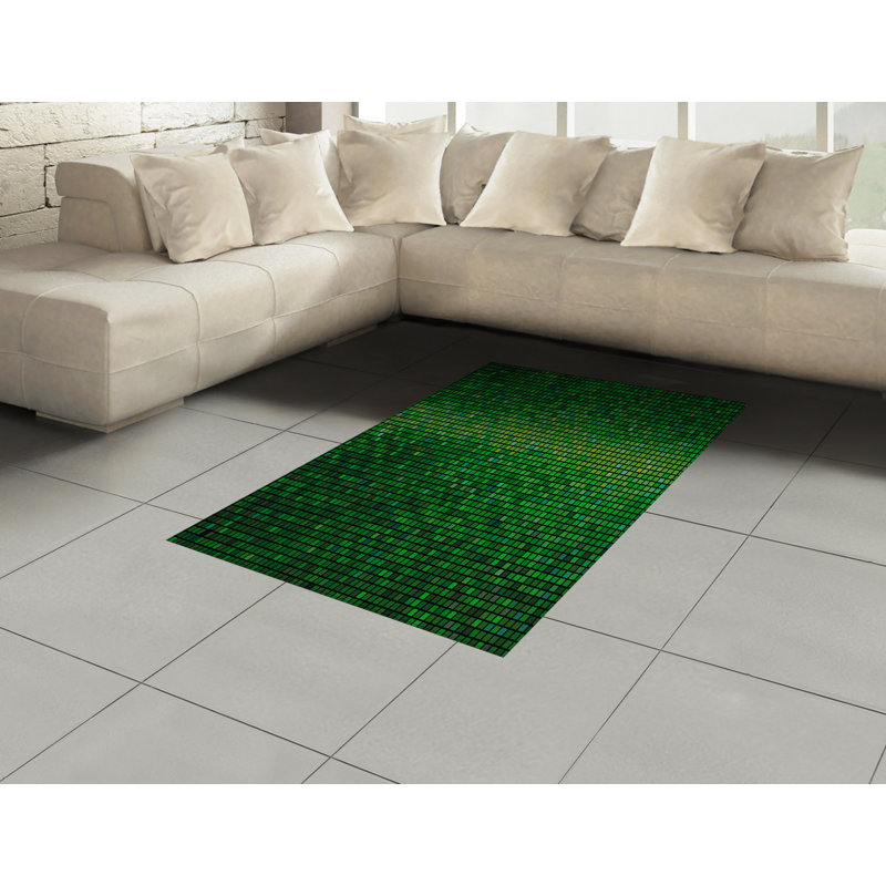 Green High Density Long Fiber Poly Threads Decorative Area Rug Carpet, Rectangle 4' x 5'8"