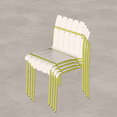 4-Pack Modern Striped Block Chairs - Waterproof PP Seat & Sturdy Metal Legs, Indoor/Outdoor Dining Set For Patio, Balcony, Café