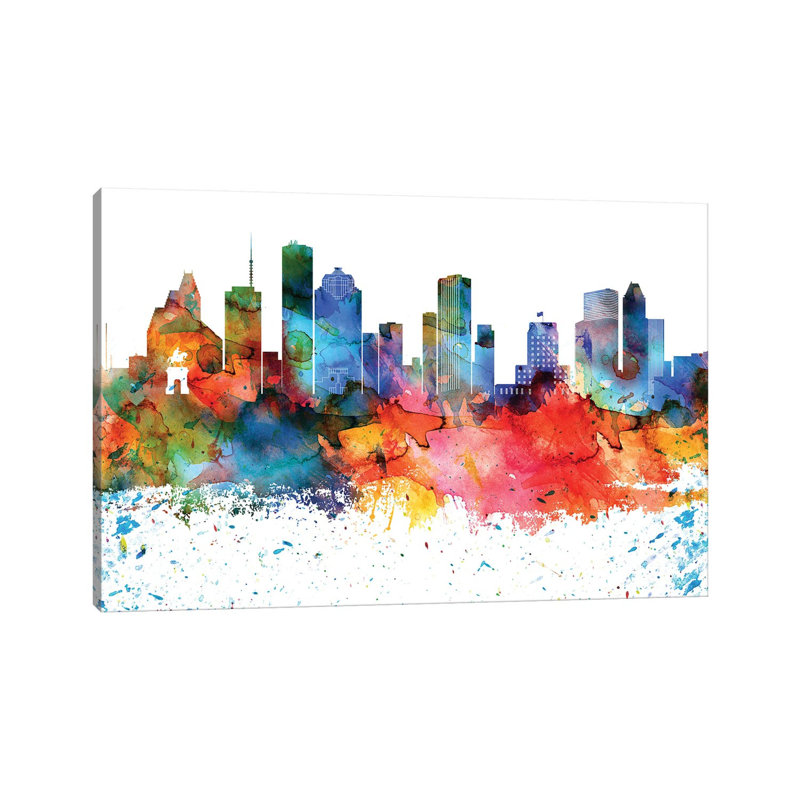 Horizon coloré de Houston, aquarelle, H 8 po x l 12 po x P 0,75 po