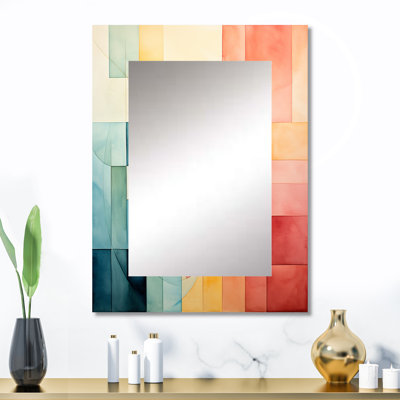 «Cubism Experiment With Minimalist II - Cubism Unique Wall Mirror, Teal Mirror, Printed Metal Art