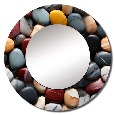 Rioa Timeless Meditation Stone Pattern - marble  Unique Wall Mirror, Grey Round Mirror, Printed Metal Art