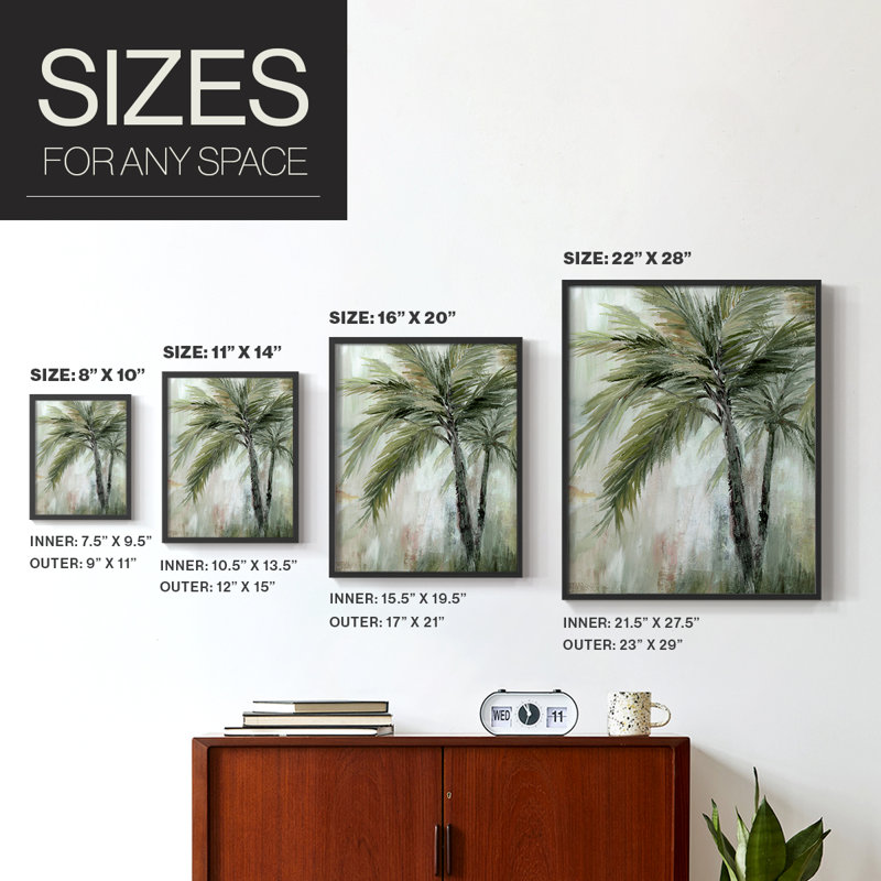 «Tropical Palm II», reproduction encadrée - bois massif, H 30 po x l 24 po, Noir, noir, noir, noir