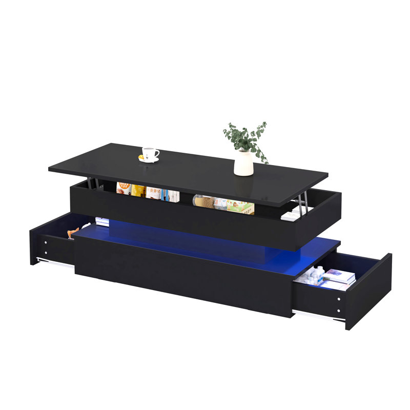 Foldable Coffee Table With Drawers And Led Alluring Modern Tempting