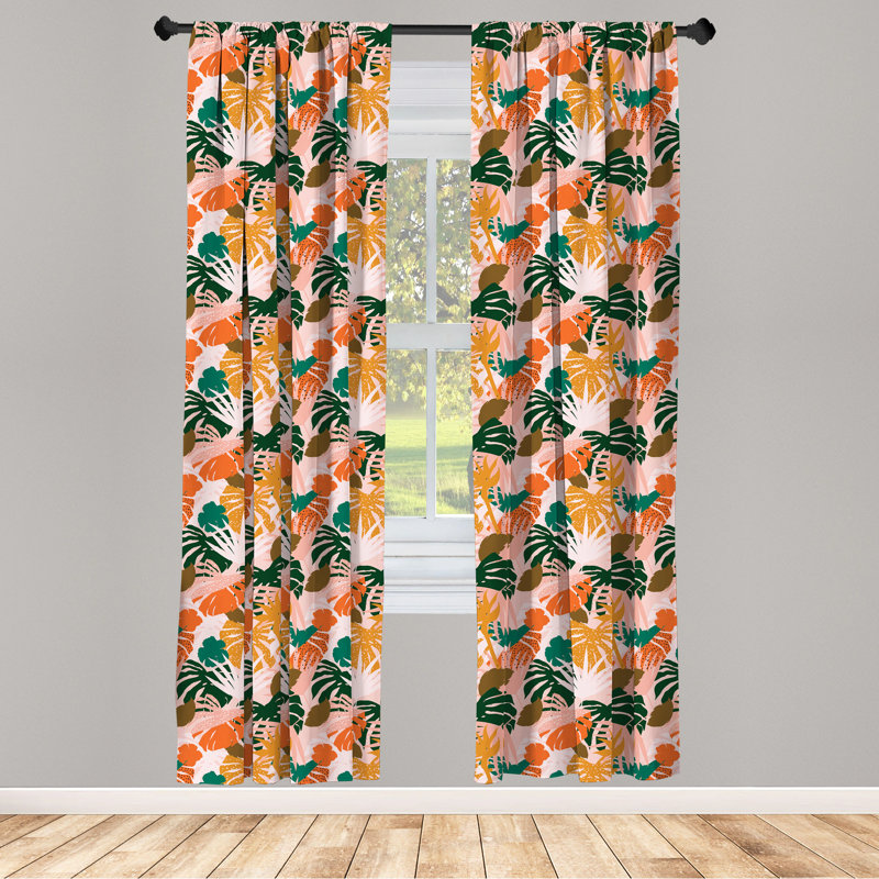 Hawaiian Floral Semi-Sheer Rod Pocket Curtain Panels, 28" x 84"