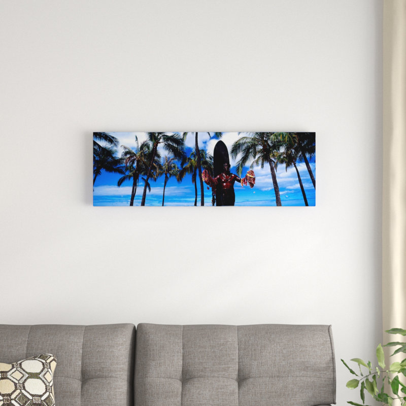 « duke kahanamoku statue, waikiki beach, honolulu, oahu, hawaii », reproduction de photo sur toile tendue, Toile tendue